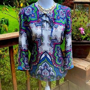 Talbots Silk Paisley Double Tie Popover Top Size 6